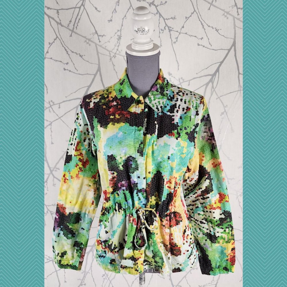 Katherine Barclay Colorful Mosaic Printed Cinched Waist Blouse